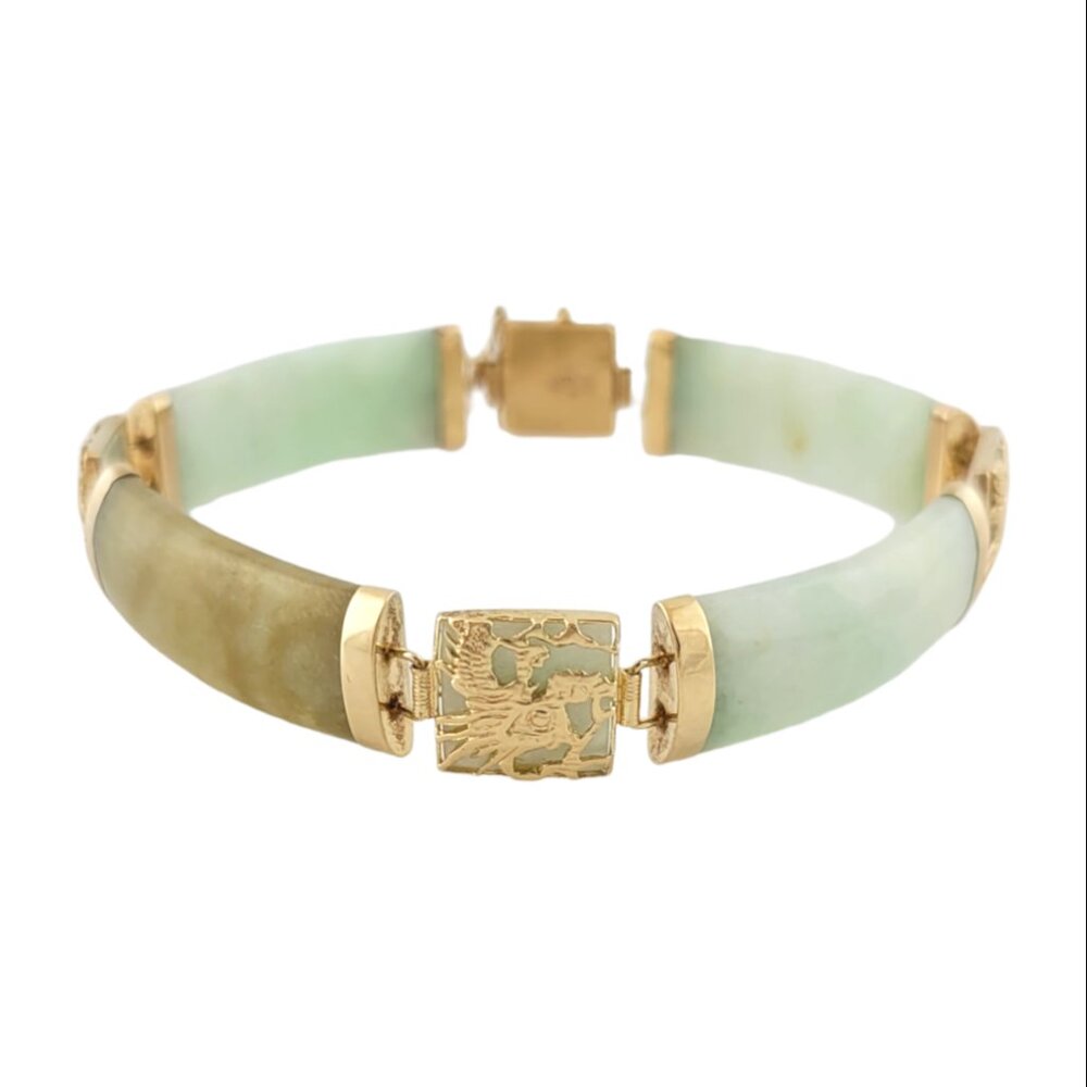 Vintage 14K Yellow Gold Jade Bracelet #14569